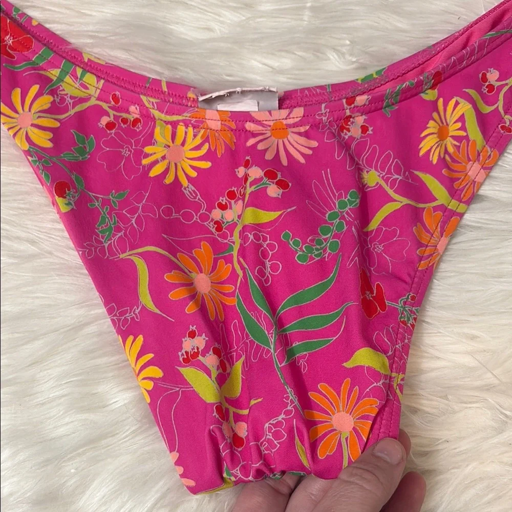Kate Spade Pink Flash Bikini Swim Bottoms Floral Print Side Buckle Side Tie